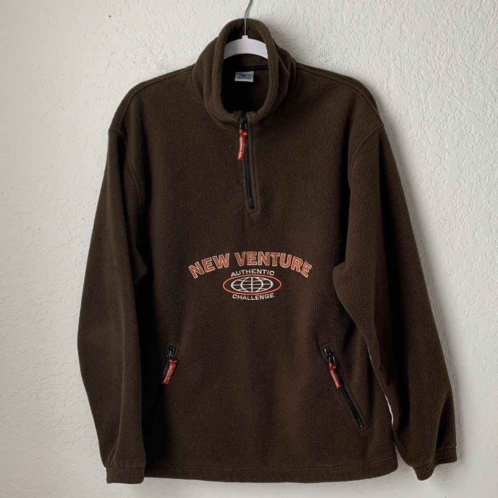 Rodeo Men's Fleece Brown 3/4 Zip Stand Collar Sweater Pullover Size M